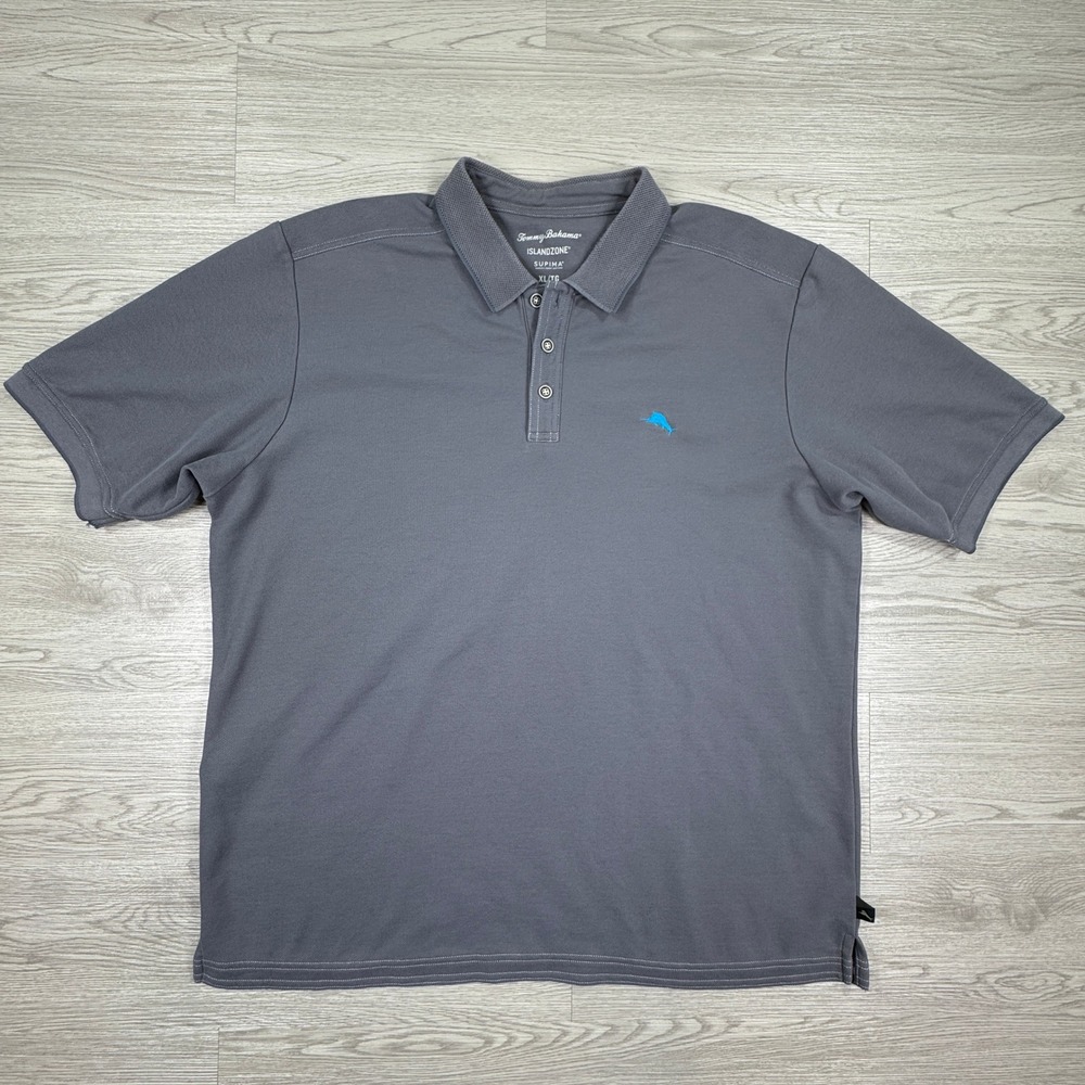 Tommy Bahama Mens Polo Shirt IslandZone Supima Gray XL Short Sleeve Embroidered
